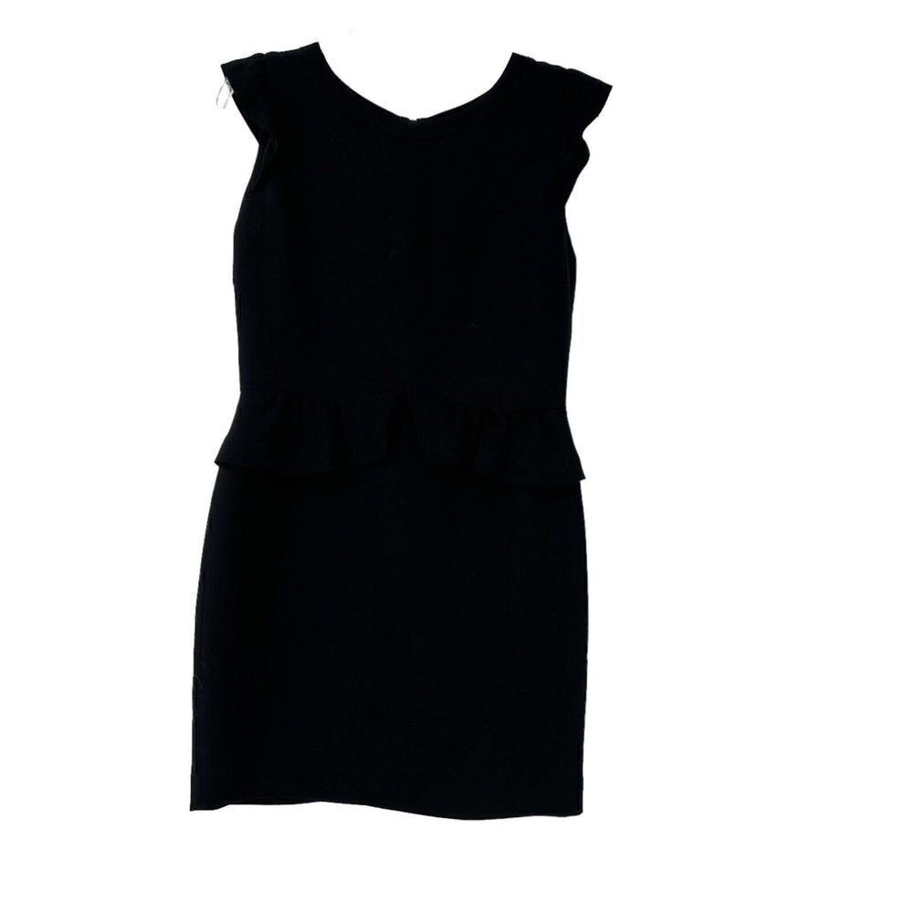 Sandro Paris Dress Black Mini Peplum Flutter Cap Sleeve Fitted Sexy Classic Chic